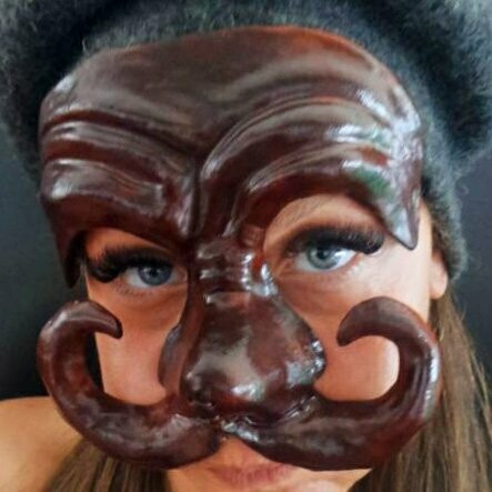 Polichinella balanzone marrone di cuoio per la Commedia dell' Arte - Ledermaske