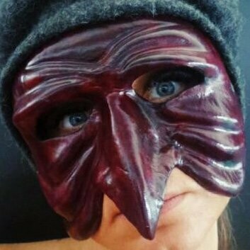 Stenterello bordeaux di cuoio per la Commedia dell' Arte - Ledermaske