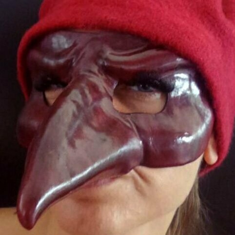 Pulcinella di Callot bordeaux di cuoio per la Commedia dell' Arte - Ledermaske
