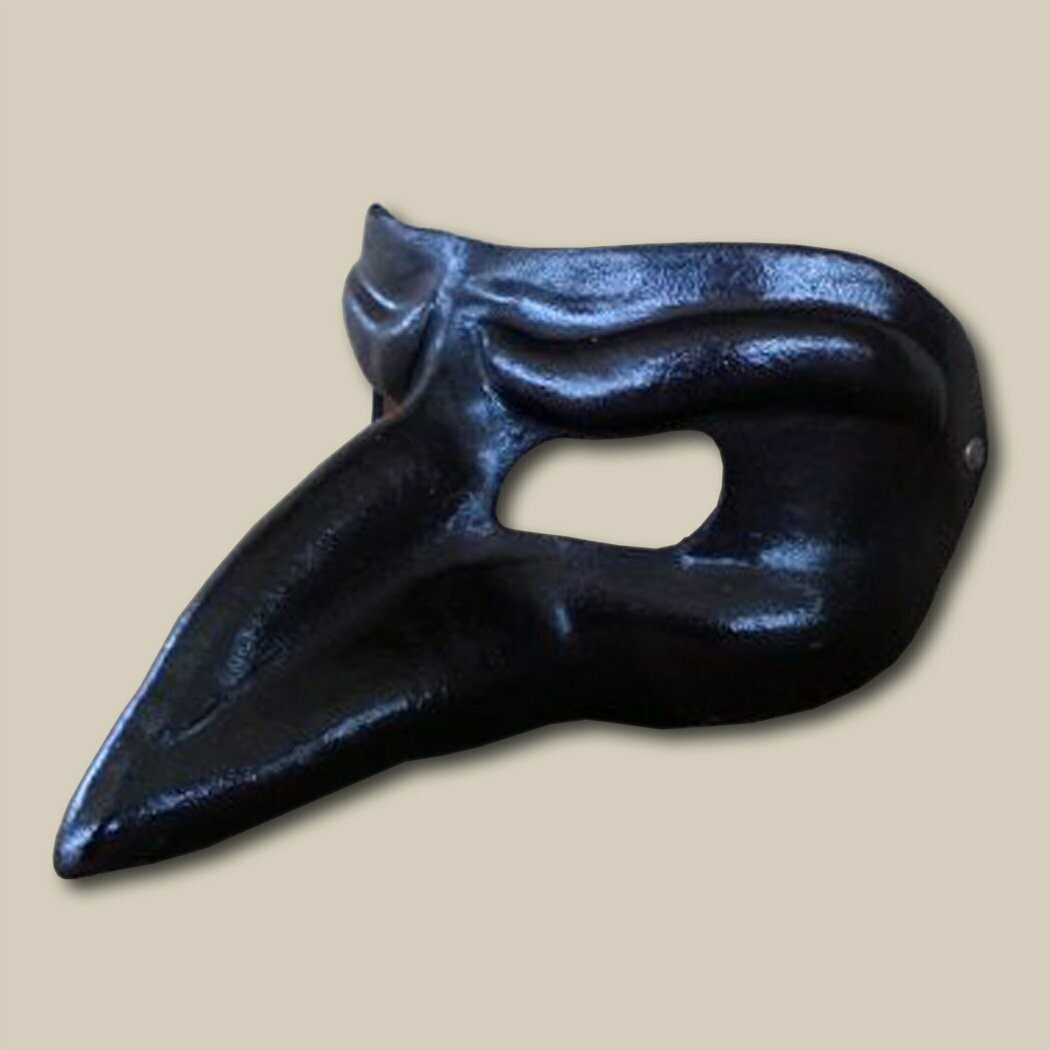 Pulcinella di Callot nera di cuoio per la Commedia dell' Arte - Ledermaske