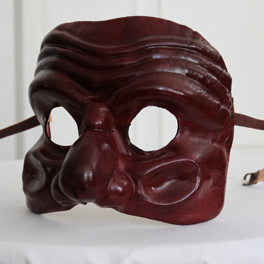 Brighella classico bordeaux di cuoio per la Commedia dell' Arte - Ledermaske