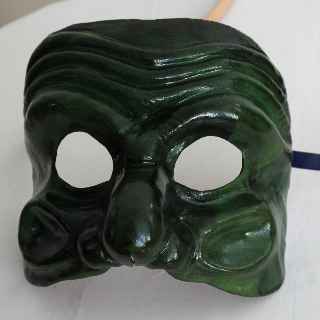 Brighella classico verde di cuoio per la Commedia dell' Arte - Ledermaske