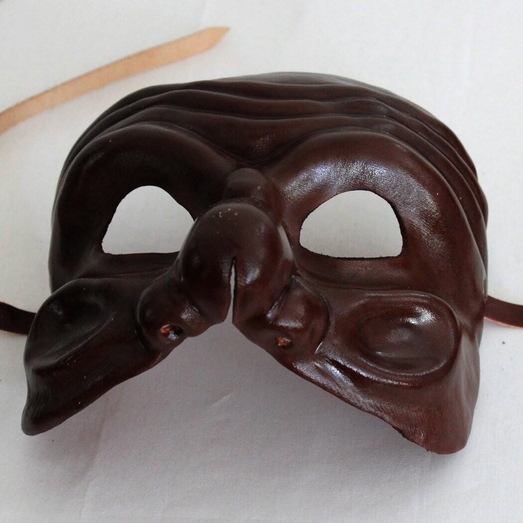 Brighella classico marrone di cuoio per la Commedia dell' Arte - Ledermaske