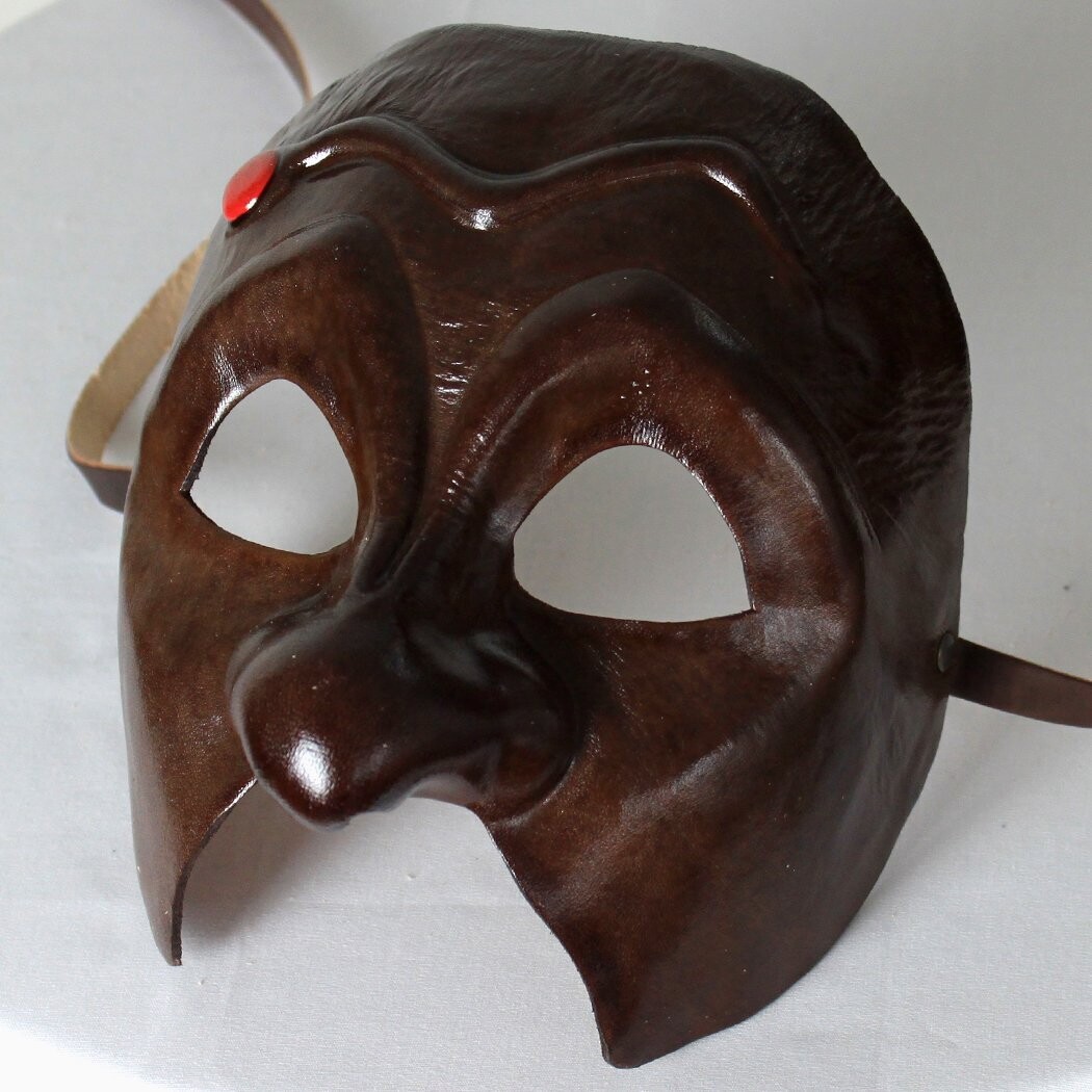 Tartaglia marrone di cuoio per la Commedia dell'Arte - Ledermaske