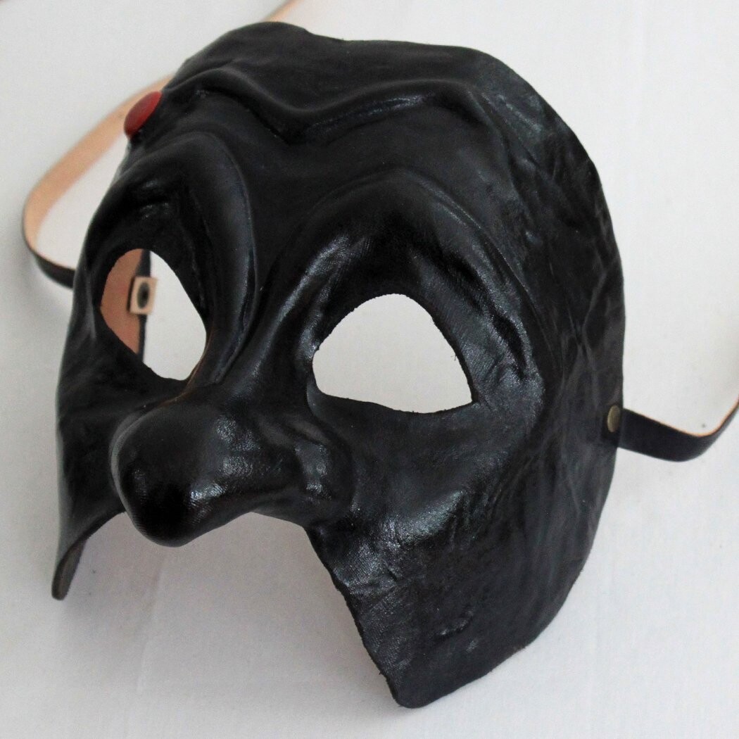 Tartaglia nera di cuoio per la Commedia dell'Arte - Mask