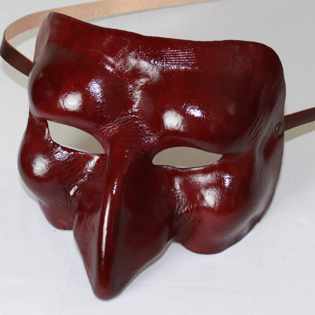 Pulcinella classico bordeaux di cuoio per la Commedia dell' Arte - Ledermaske