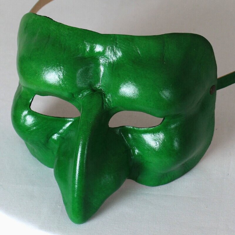 Pulcinella classico verde di cuoio per la Commedia dell' Arte - Leather mask