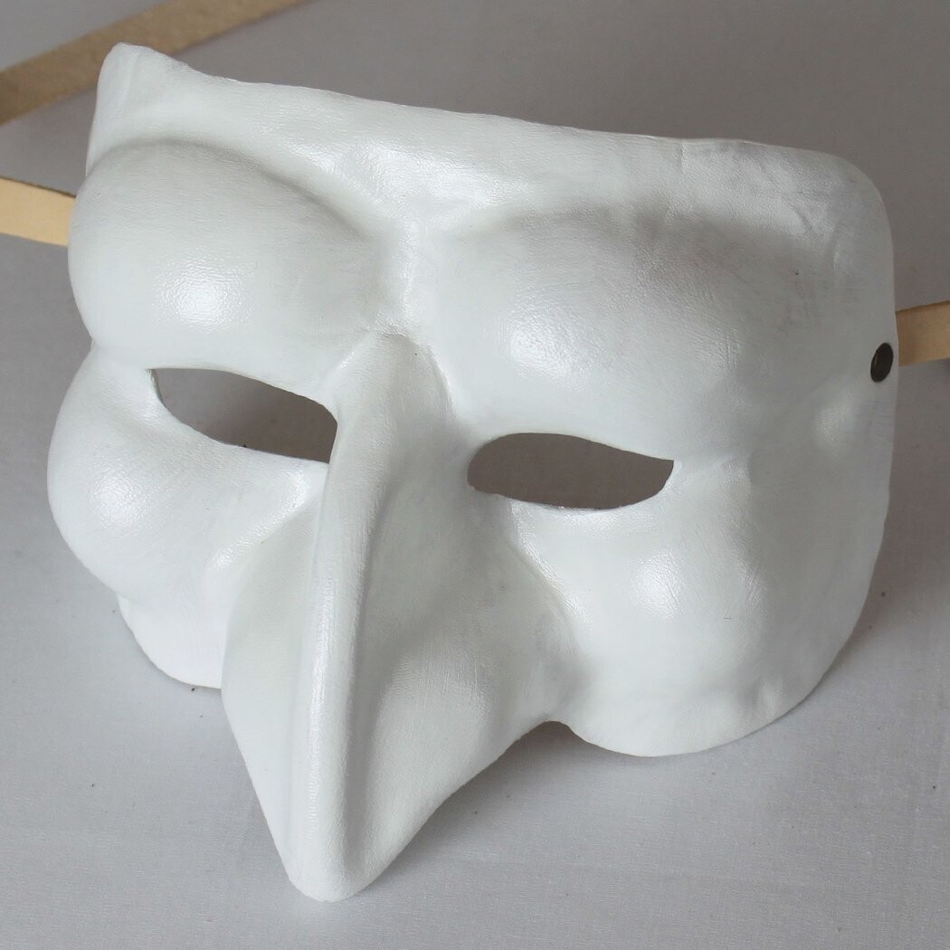 Pulcinella classico bianco di cuoio per la Commedia dell' Arte - Ledermaske