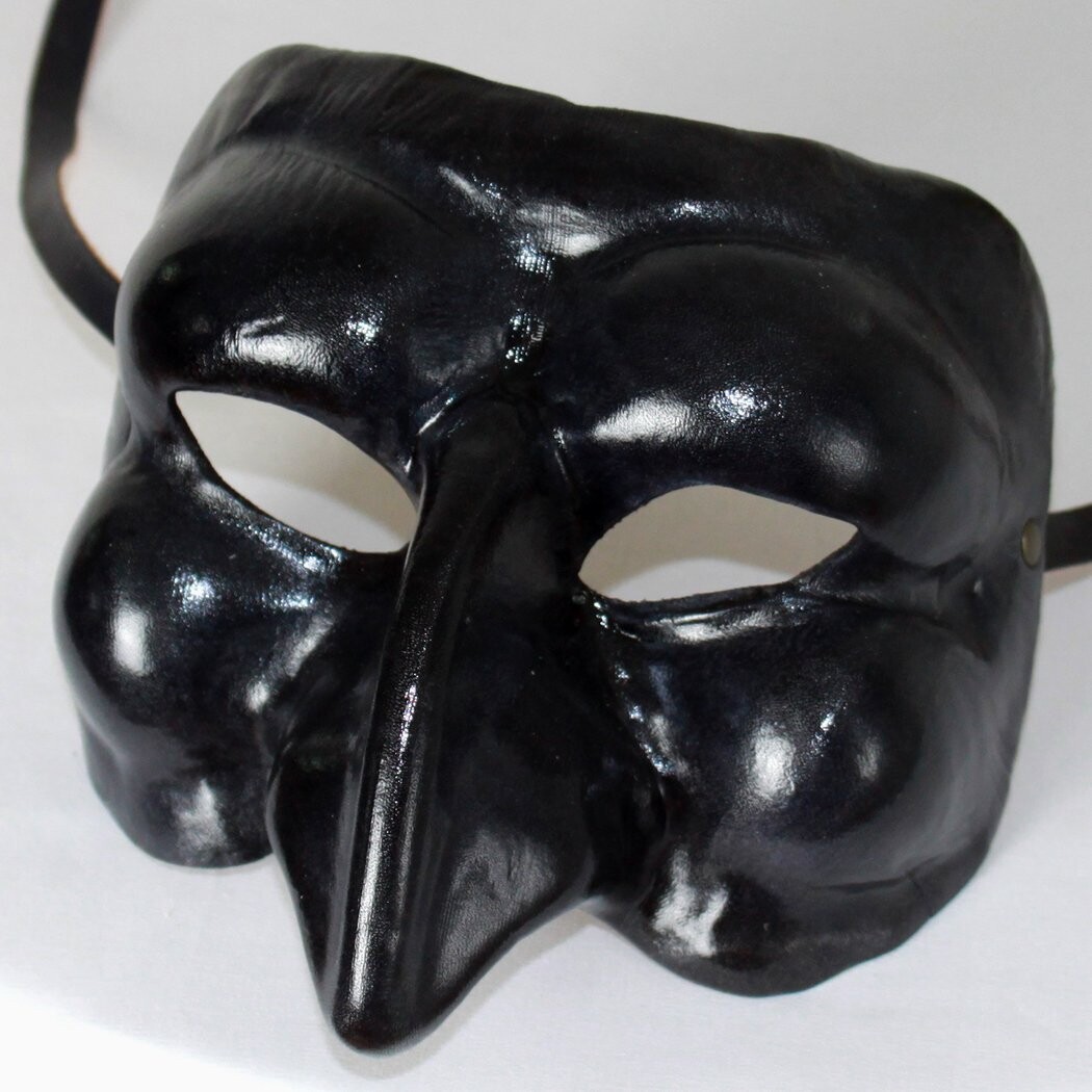 Pulcinella classico nero di cuoio per la Commedia dell' Arte - Ledermaske