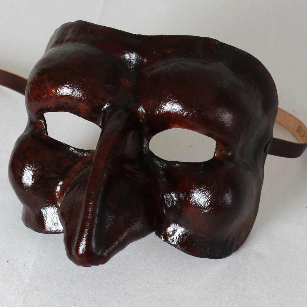 Pulcinella classico marrone di cuoio per la Commedia dell' Arte - Ledermaske