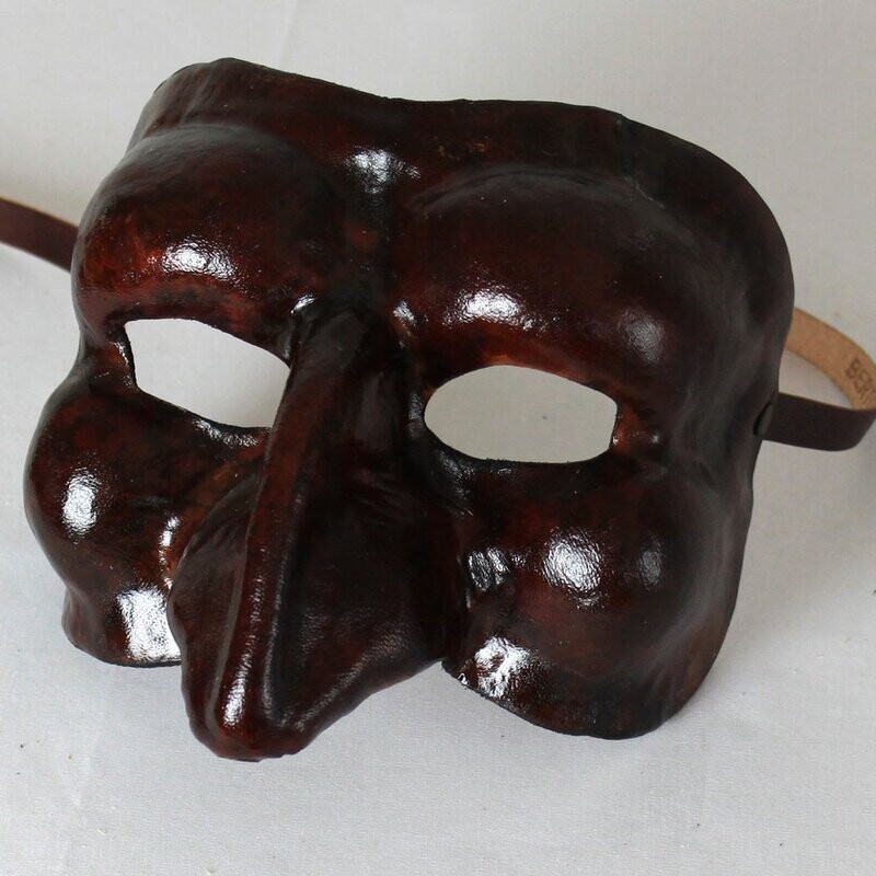 Pulcinella classico marrone di cuoio per la Commedia dell' Arte - Leather mask