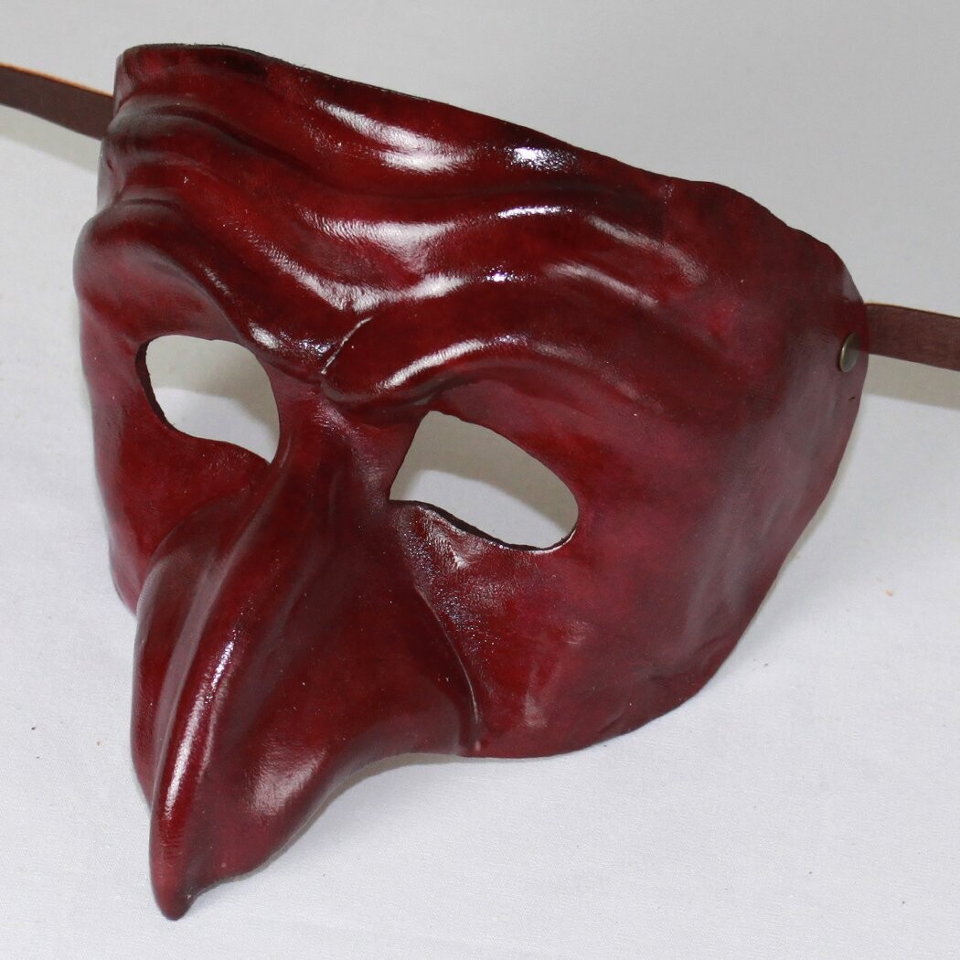 Pulcinella acerra bordeaux di cuoio per la Commedia dell' Arte - Ledermaske