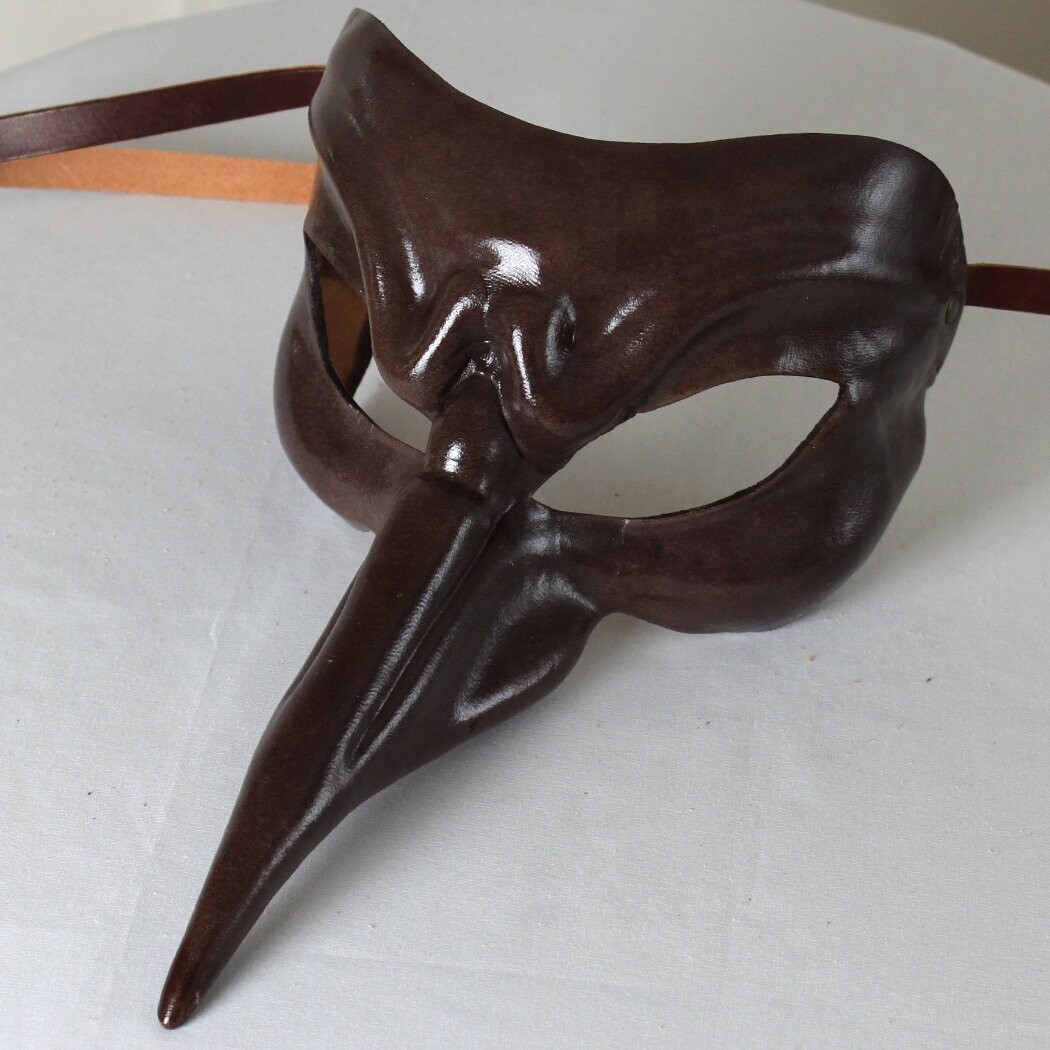 Scaramouccia di Callot marrone di cuoio per la Commedia dell' Arte - Ledermaske
