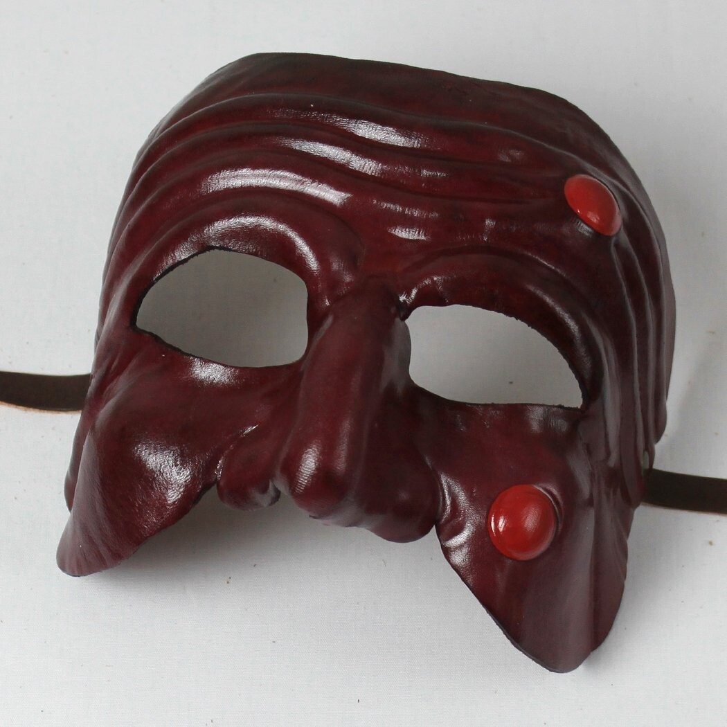 Pulcinella napoli bordeaux di cuoio per la Commedia dell' Arte - Ledermaske