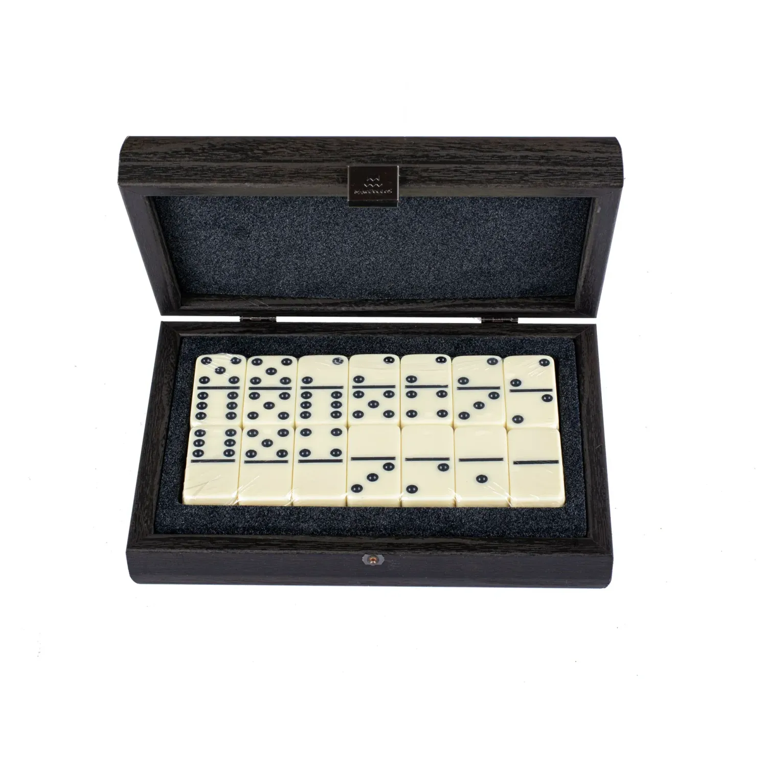Luxuriöses Domino-Set in schwarzem Holzetui