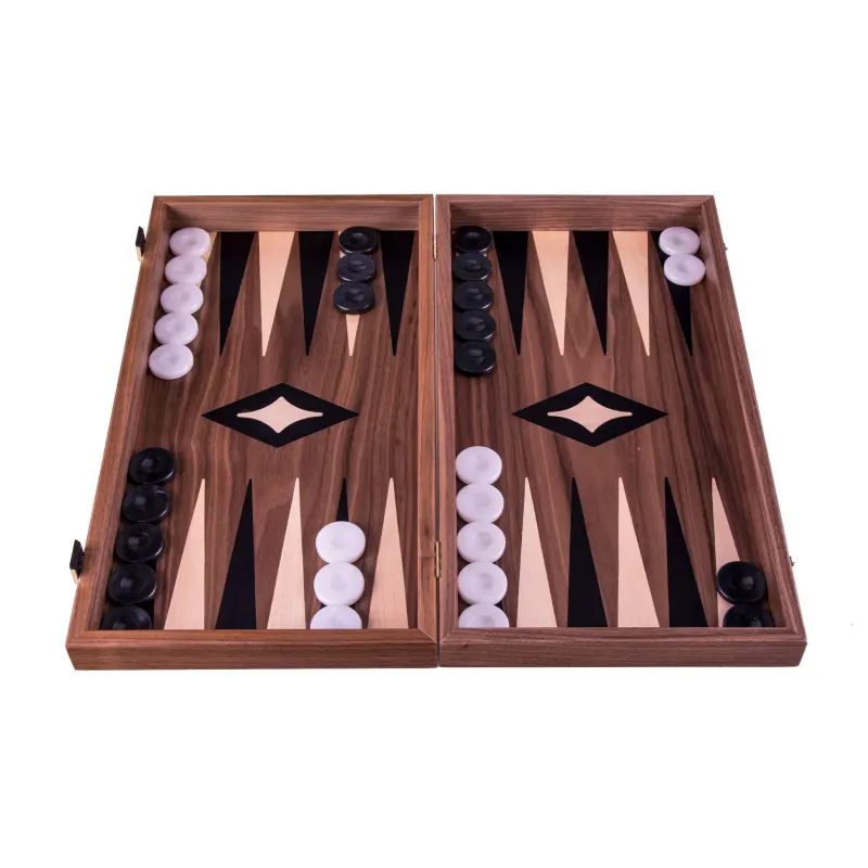 TricTrac-Puff-Backgammon-Set handgefertigt aus amerikanischem Walnussholz – elegantes Intarsien-Design