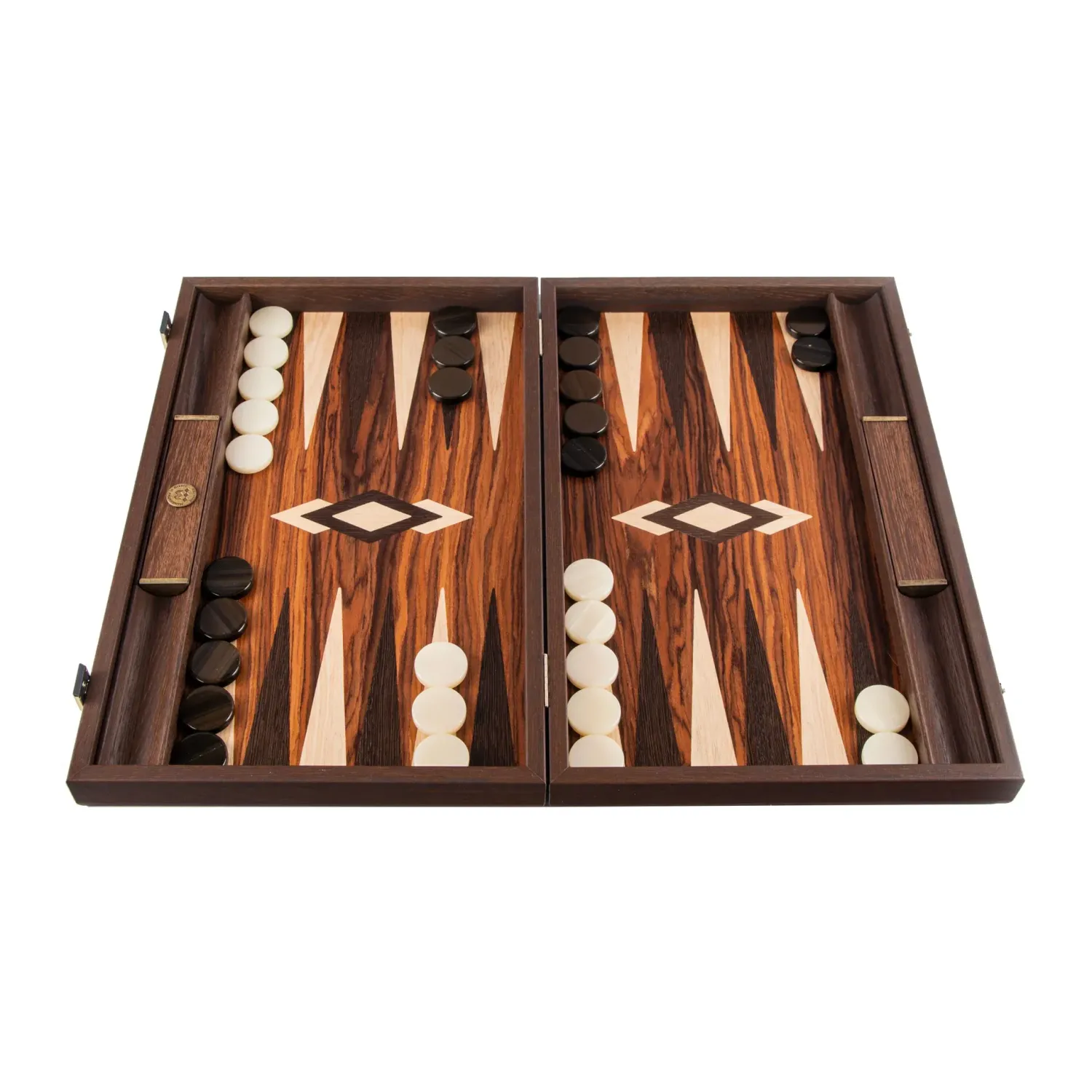 TricTrac-Puff-Backgammon-Set handgefertigt aus Palisander Crown Cut – elegantes Intarsien-Design