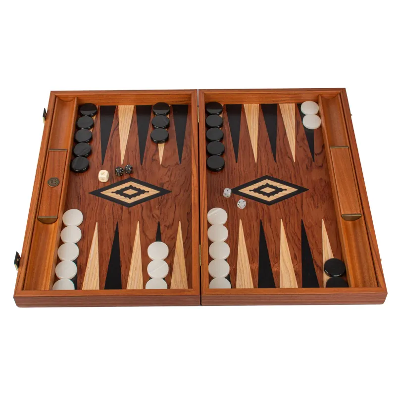 TricTrac-Puff-Backgammon-Set handgefertigt aus kalifornischem Walnussholz – elegantes Intarsien-Design