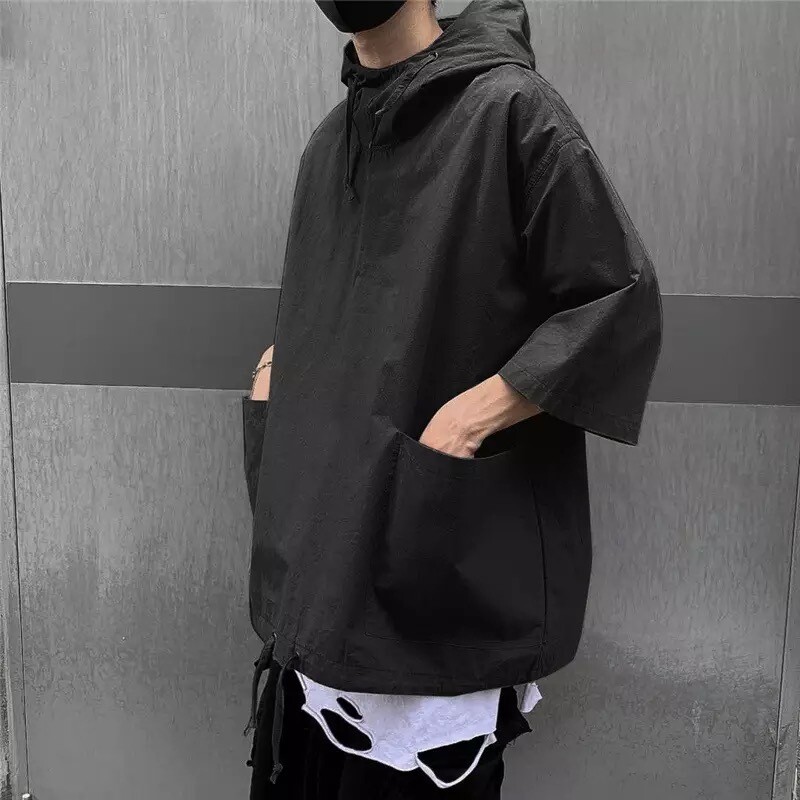 LFS // Olive/Black Lazy Japan Style  Drawstring  Pockets Hoodie