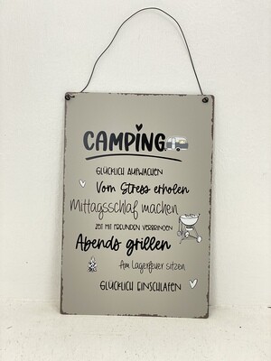 Metall Schild Motiv "Camping - Glücklich aufwachen..."