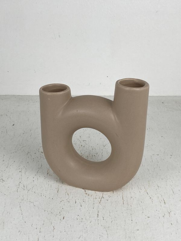 Doppelvase ceramic dunkelbeige