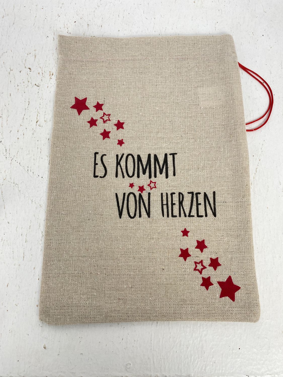 ​​​Jute Beutel  Motiv "Es kommt von Herzen"