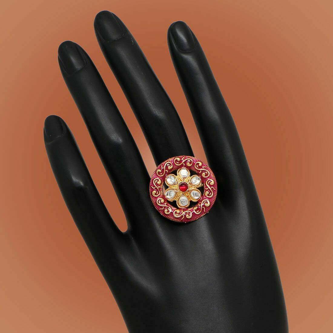Purple Color Kundan Meena Ring For Women