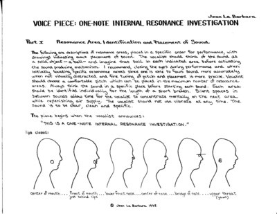 Voice Piece: One-Note Internal Resonance Investigation