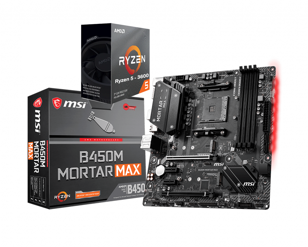 AMD RYZEN 5 3600 6-Core 3.6 GHz (4.2 GHz Max Boost) + MSI B450 Mortar Max Motherboard Bundle