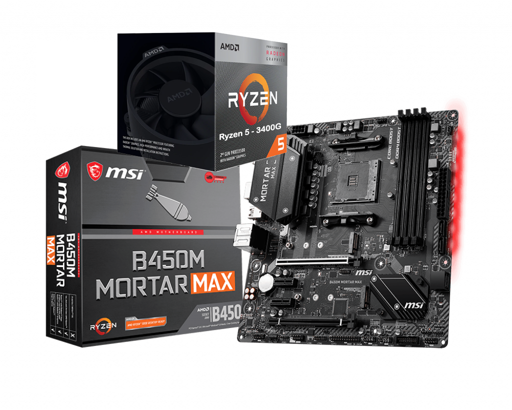 AMD RYZEN 5 3400G 4-Core 3.7 GHz (4.2 GHz Max Boost) + MSI B450 Mortar Max Motherboard Bundle