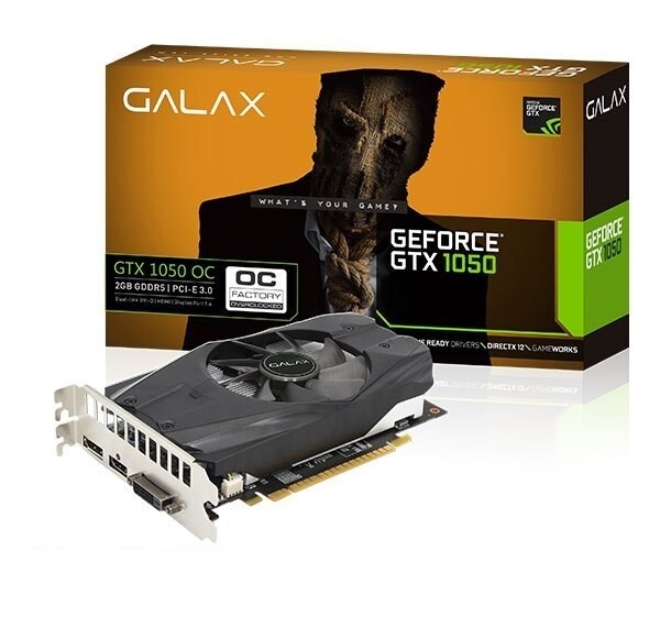 GALAX GeForce® GTX 1050 OC
128-bit DDR5 - DP 1.4, HDMI 2.0b, Dual Link-DVI-D Video Card