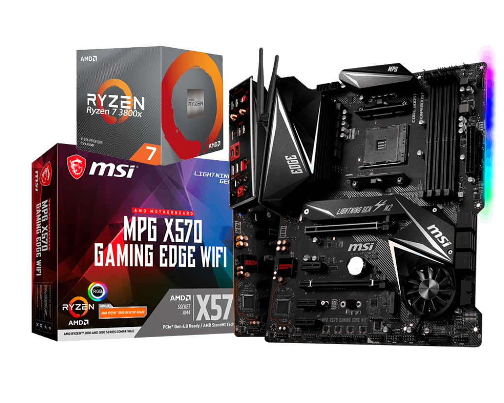 AMD RYZEN 7 3800X 8-Core 3.9 GHz (4.5 GHz Max Boost) + MSI MPG X570 Gaming Edge WiFi Gaming Motherboard Bundle