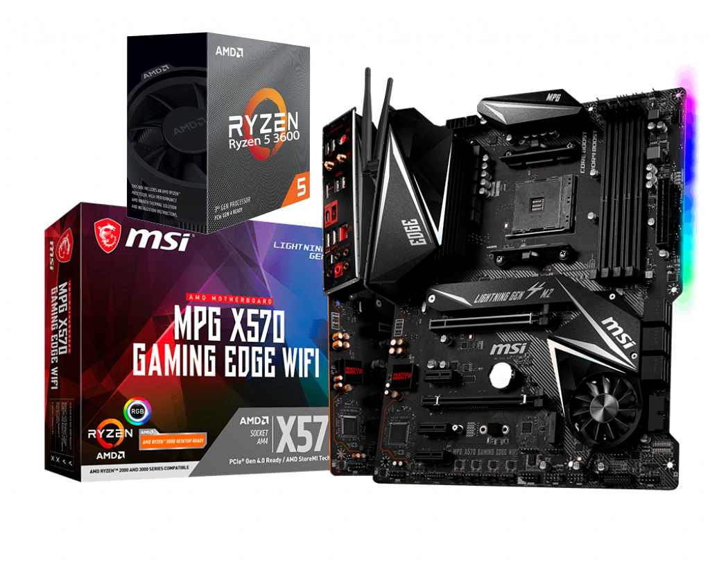 AMD RYZEN 5 3600 6-Core 3.6 GHz (4.2 GHz Max Boost) + MSI MPG X570 Gaming Edge WiFi Gaming Motherboard Bundle