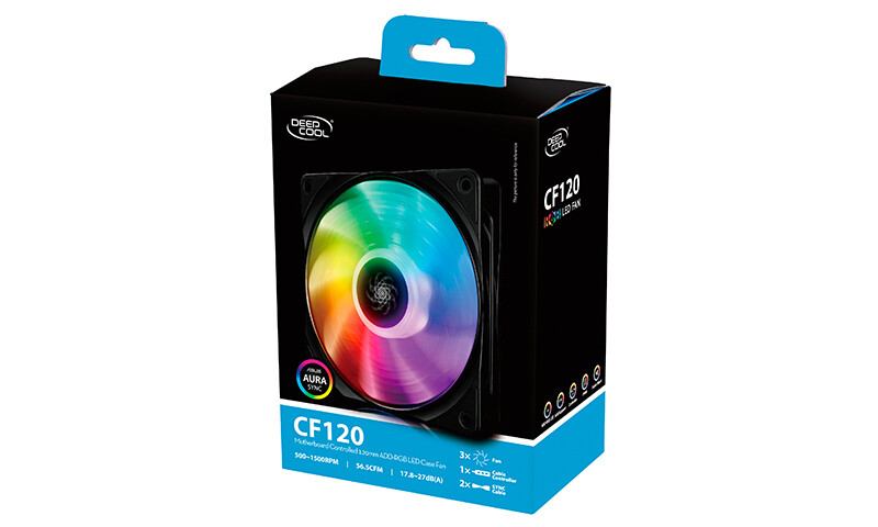 DEEPCOOL CF120 3IN1, Addressable RGB, Motherboard SYNC by 5V ADD RGB 3-pin Header, SYNC with Other ADD-RGB Devices, Cable Controller Available, 3x120mm PWM Fans
