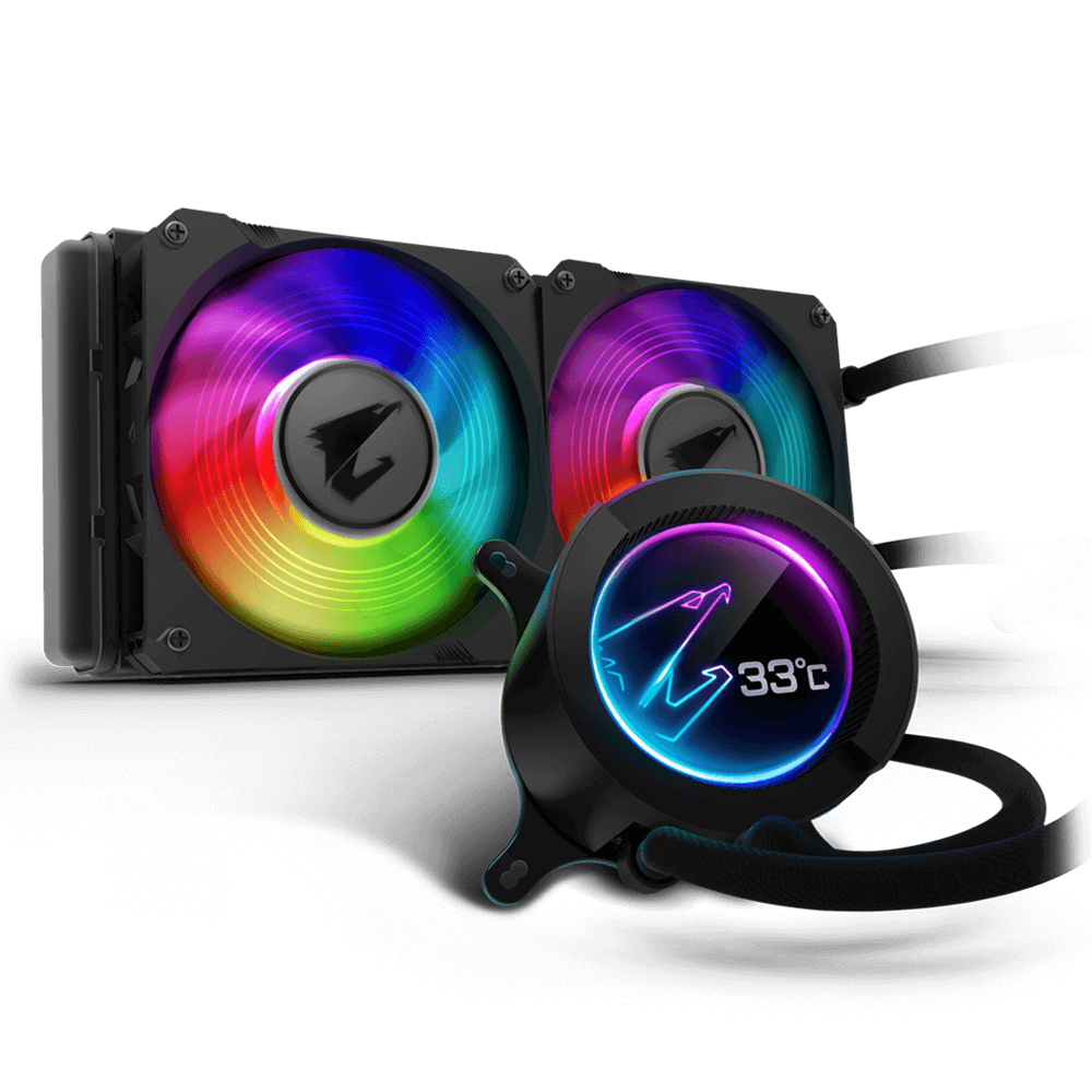 AORUS LIQUID COOLER 240, All-in-one Liquid Cooler with Circular LCD Display, RGB Fusion 2.0, Dual 120mm ARGB Fans
