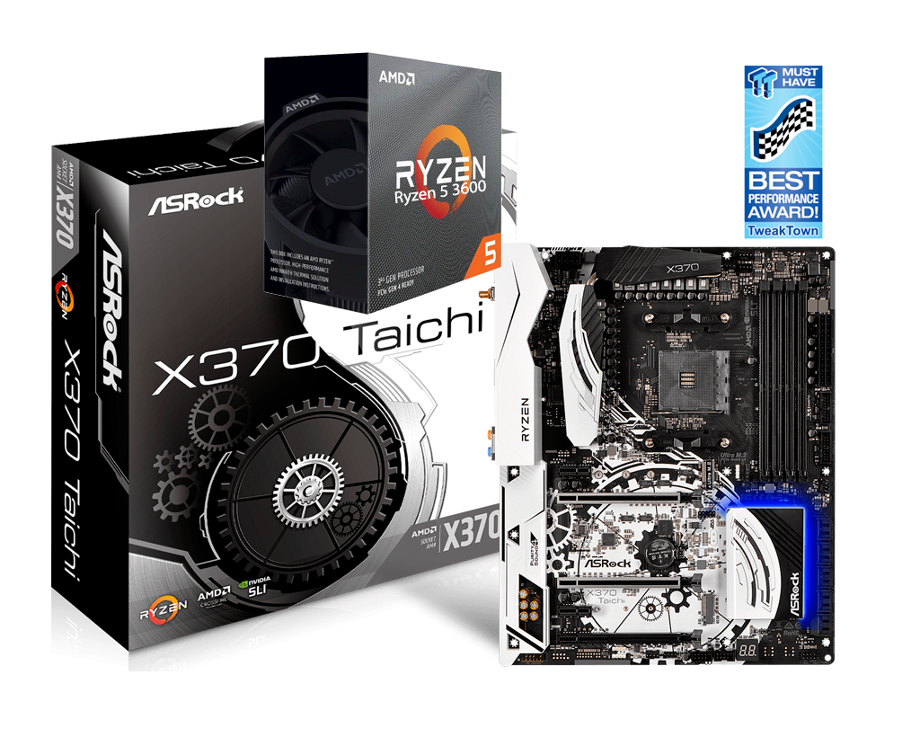 AMD RYZEN 5 3600 6-Core 3.6 GHz (4.2 GHz Max Boost) + ASRock X370 Taichi ATX AM4 Motherboard Bundle