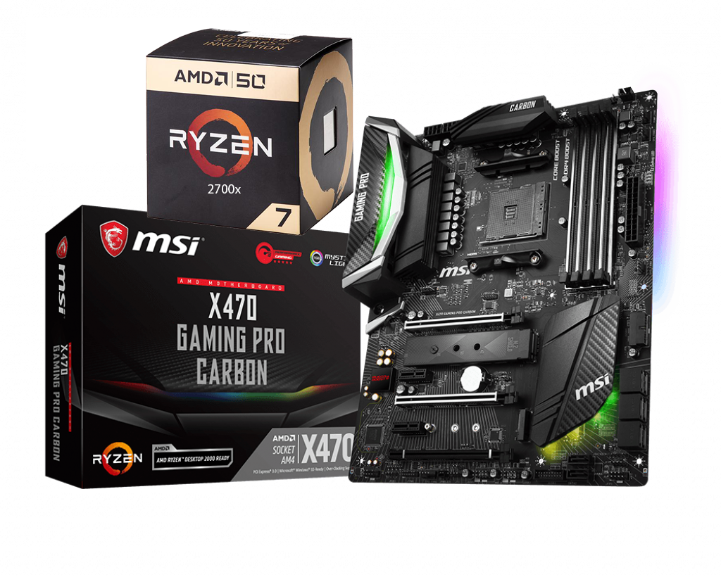 AMD Ryzen 7 2700X 8-Core 3.7 GHz (4.3 GHz Max Boost) 50th Anniversary Edition + MSI X470-GAMING PRO CARBON Motherboard Limited Bundle