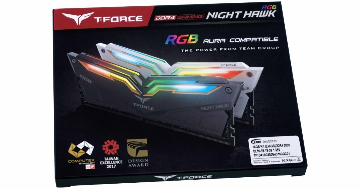 TEAMGROUP T-Force Night Hawk RGB 16GB (2x8GB DDR4) 3000Mhz Memory Kit