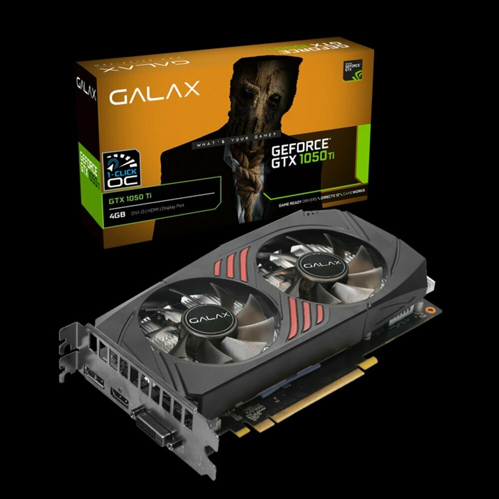 GALAX GeForce® GTX 1050 Ti (1-Click OC)
128-bit DDR5 - DP 1.4, HDMI 2.0b, Dual Link-DVI-D