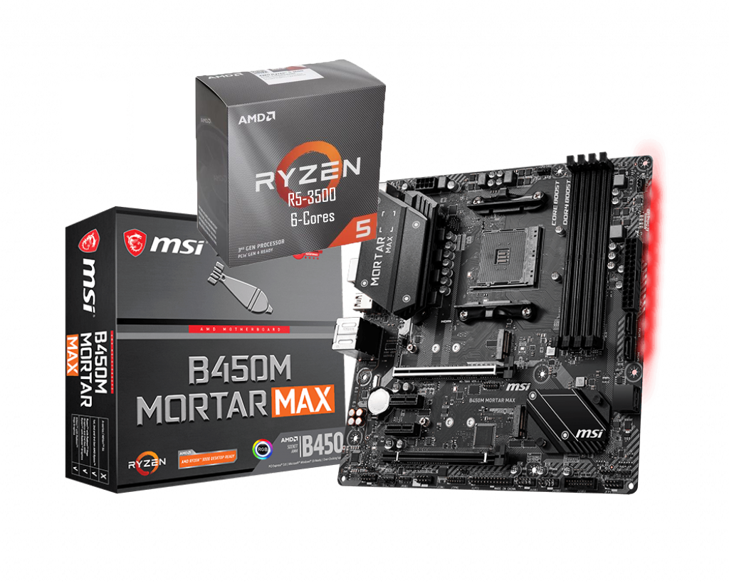 AMD RYZEN 5 3500 6-Core 3.6 GHz (4.1 GHz Max Boost) + MSI B450M Mortar Max Motherboard Bundle