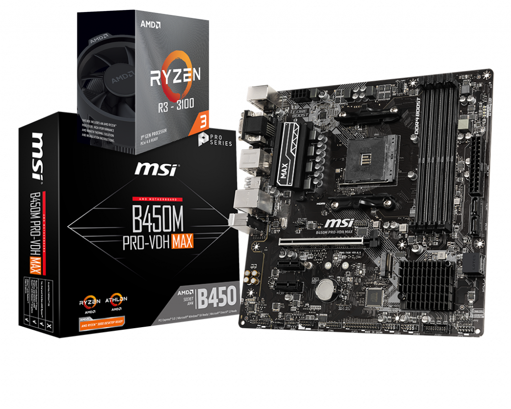 AMD Ryzen 3 3100 Quad-Core 3.9 GHz + MSI B450M PRO-VDH Max Motherboard Bundle