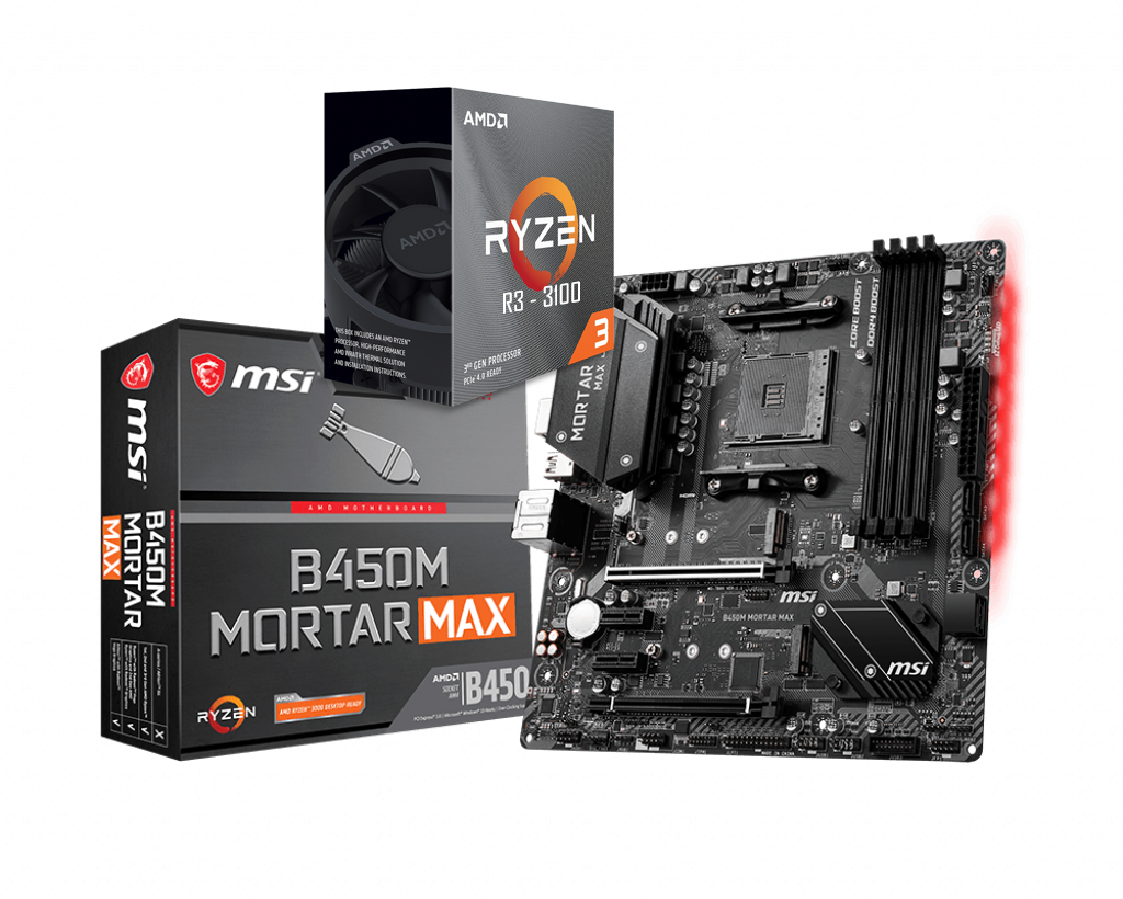 AMD Ryzen 3 3100 Quad-Core 3.9 GHz + MSI B450M Mortar Max Motherboard Bundle
