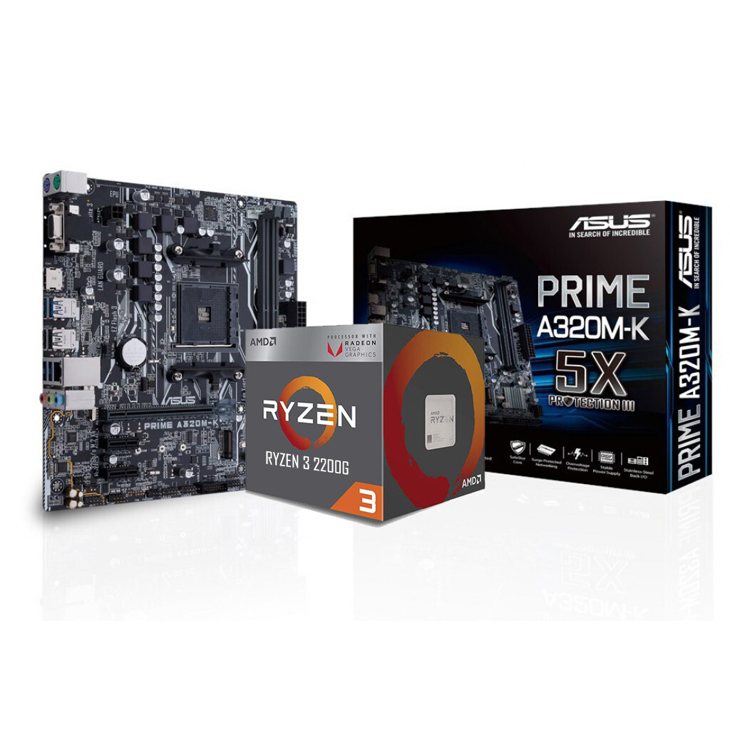 AMD RYZEN 3 2200G 4-Core 3.5 GHz (3.7 GHz Max Boost) + Asus Prime A320M-K Motherboard Bundle