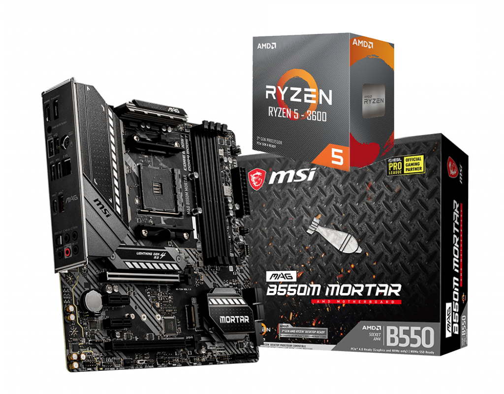 AMD RYZEN 5 3600 6-Core 3.6 GHz (4.2 GHz Max Boost) + MSI B550M Mortar Motherboard Bundle