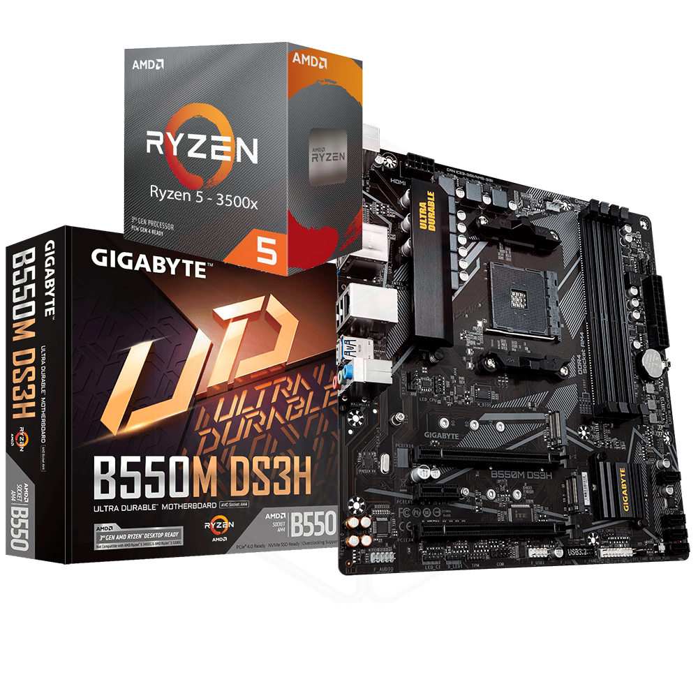 AMD RYZEN 5 3500X 6-Core 3.6 GHz (4.1 GHz Max Boost) + Gigabyte B550M DS3H Motherboard Bundle