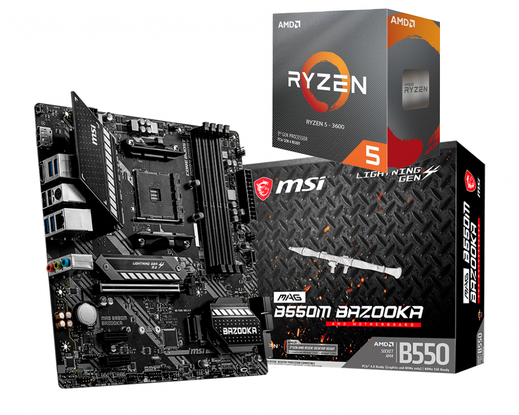 AMD RYZEN 5 3600 6-Core 3.6 GHz (4.2 GHz Max Boost) + MSI B550M BAZ00KA Motherboard Bundle