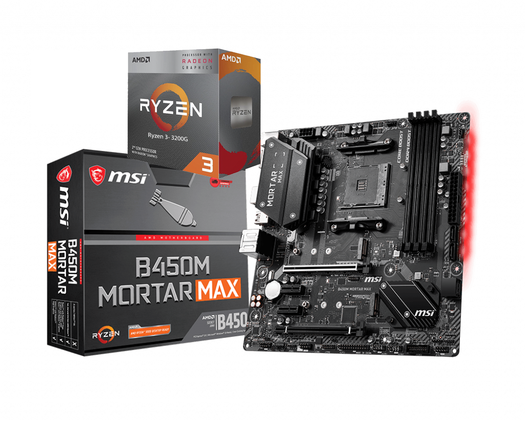 AMD RYZEN 3 3200G 4-Core 3.6 GHz (4.0 GHz Max Boost) + MSI B450M M0RTAR MAX Motherboard Bundle