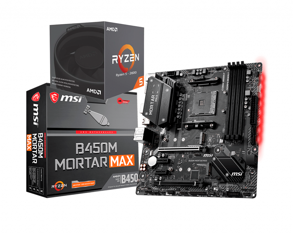 AMD RYZEN 5 2600 6-Core 3.4 GHz (3.9 GHz Max Boost) + MSI B450m Mortar Max Motherboard Bundle