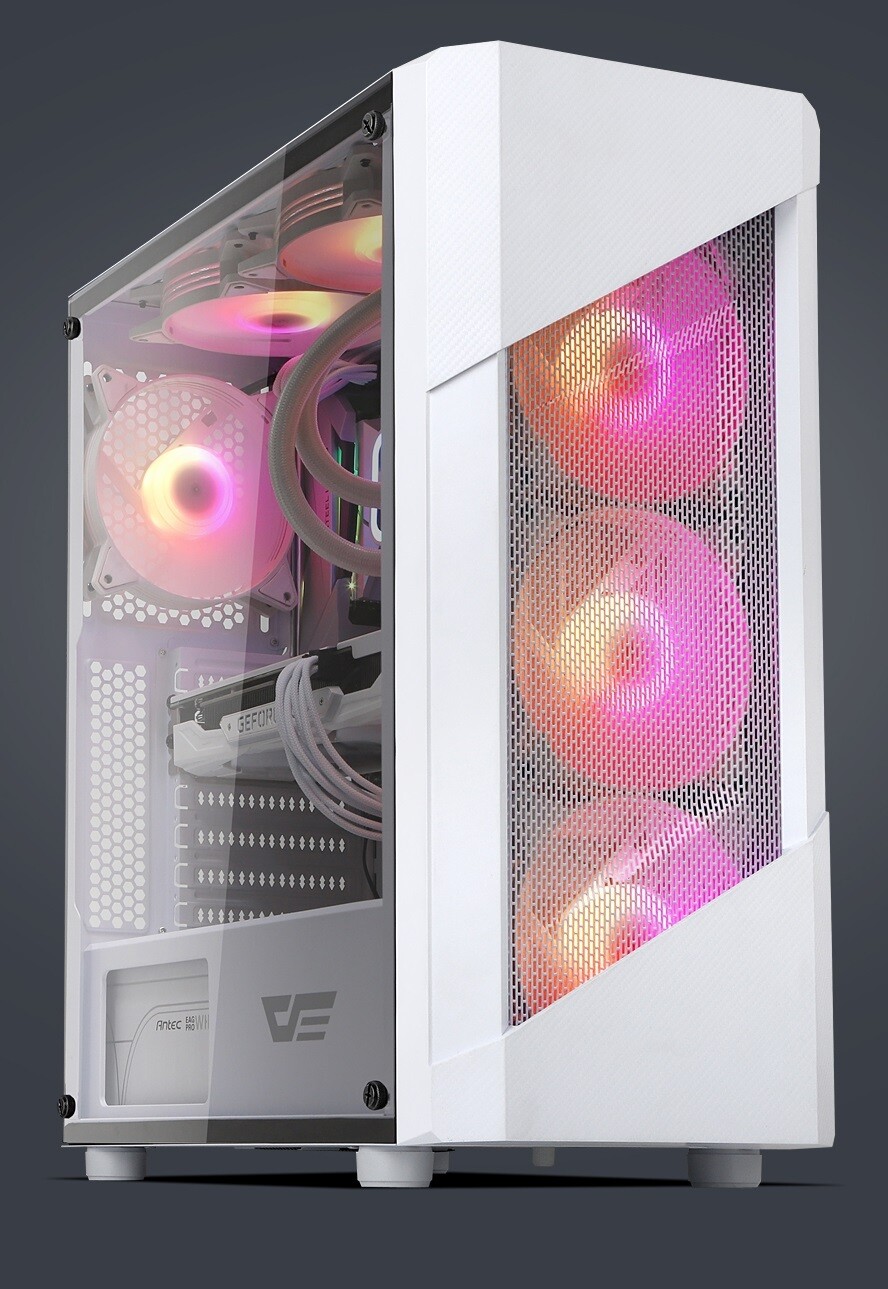 darkFlash Pollux TG Case ( Free 2x RGB 140mm Fans ), Color: White