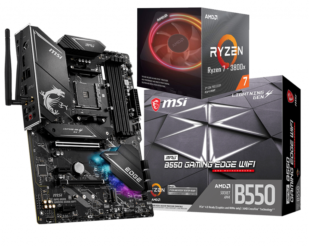 AMD RYZEN 7 3800X 8-Core 3.9 GHz (4.5 GHz Max Boost) + MSI MPG B550 Gaming Edge Wifi Motherboard Bundle
